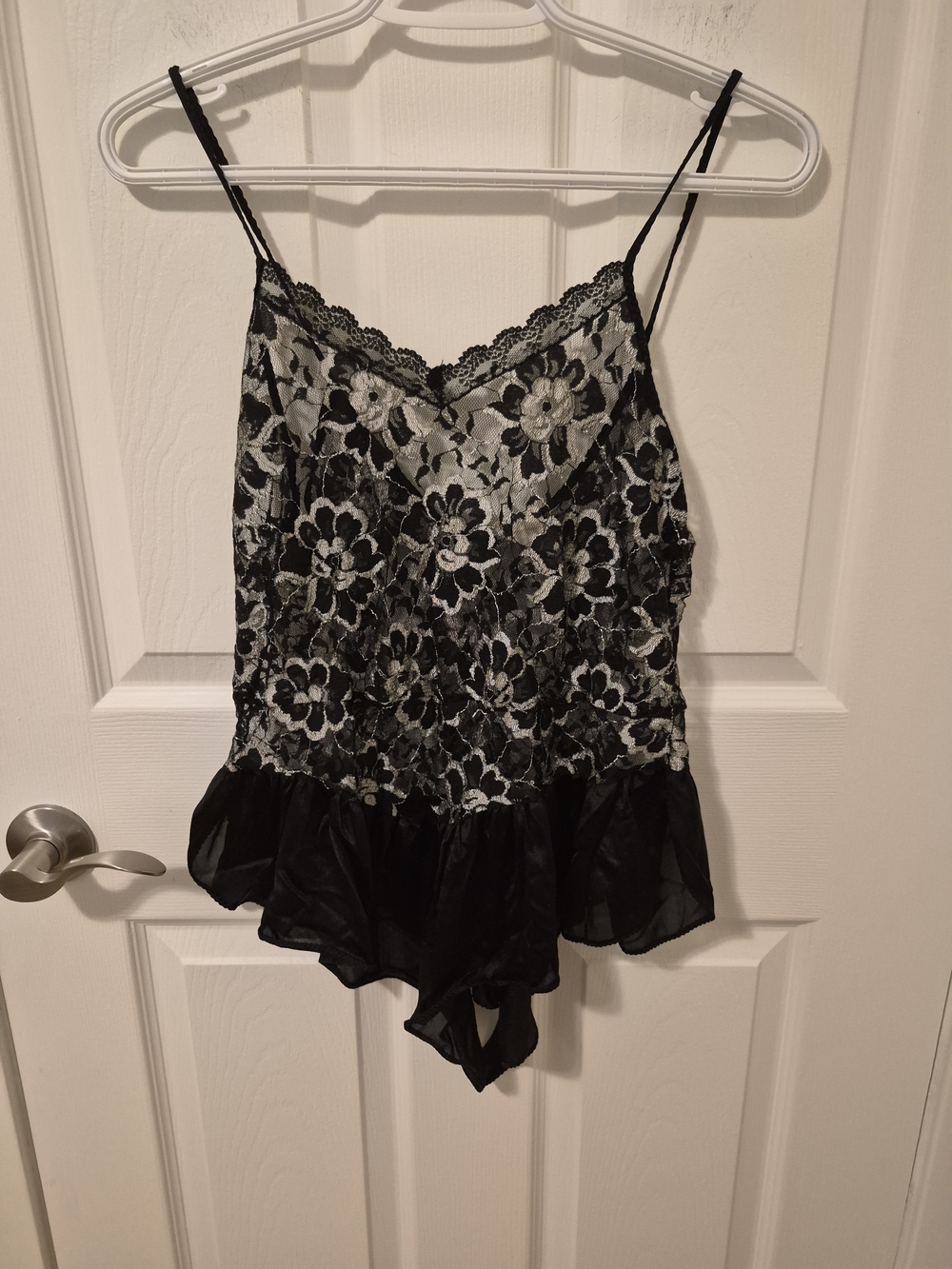 Black Floral Lace Chemise with Ruffle Hem